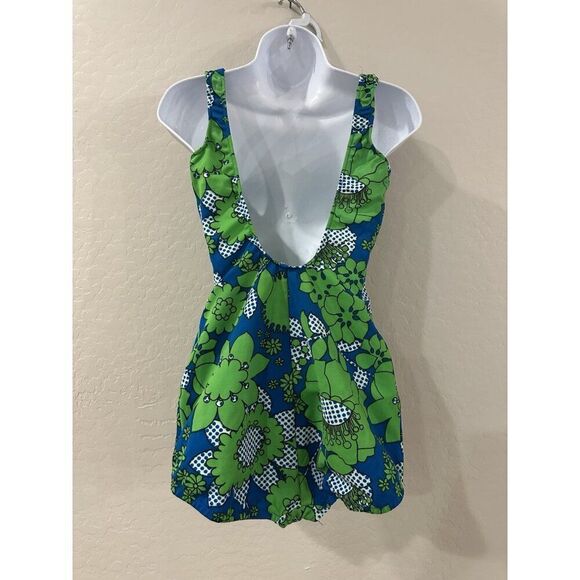 VTG 50s 60s GreenBlue Psychedelic Pinup Style Swimsuit Rockabilly Retro READ S/M - Picture 6 of 14